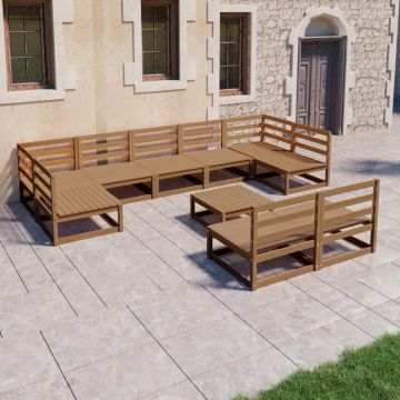 Градински лаундж комплект от 10 части Melia, борово дърво масив