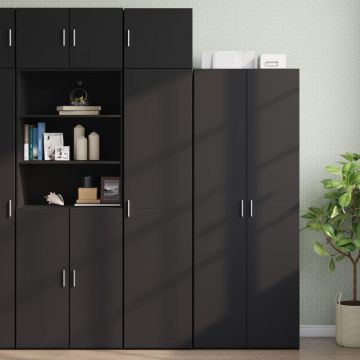 Тесен шкаф за съхранение черен 45x42,5x225 см инженерно дърво