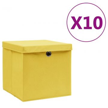Кутии за съхранение с капаци 10 бр 28x28x28 см жълти