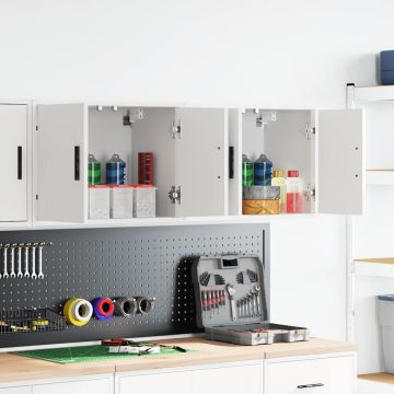 гараж стена шкафове, 2 бр, бели, инженерно дърво