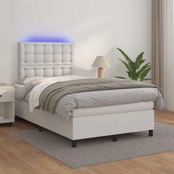 Боксспринг легло с матрак и LED бяло 120x200 см изкуствена кожа