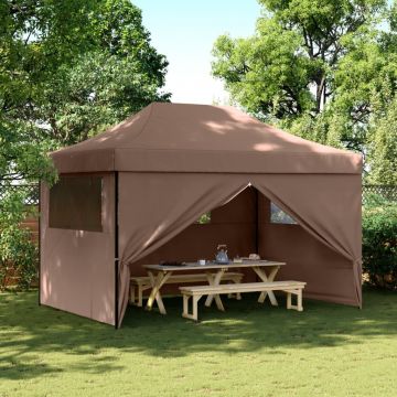 Сгъваема парти шатра pop-up с 4 странични стени кафява