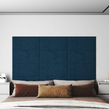 Стенни панели Kianna, 12 бр, сини, 60x30 см, кадифе, 2,16 м²