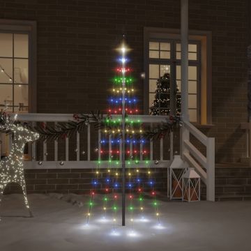 Коледна елха на флагщок, цветно, 108 LED, 180 см