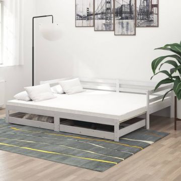 Разтегателно дневно легло 2x(90x200) см бяло борово дърво масив Mylah