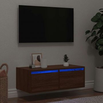 ТВ шкаф с LED осветление, кафяв дъб, 75x35,5x25 см