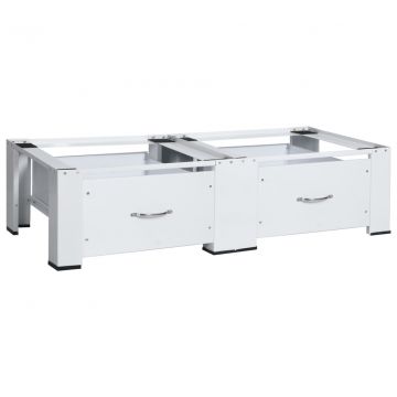 Двойна стойка за пералня и сушилня с чекмеджета, бяла