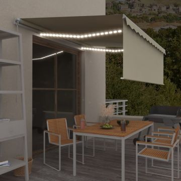 Ръчно прибиращ се сенник с щора и LED Ryan, 4x3 м, кремав
