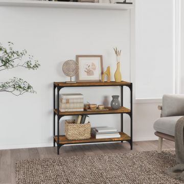 Библиотека опушен дъб 80x33x70,5 см инженерно дърво и стомана