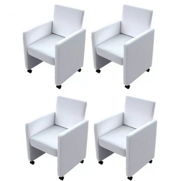 Трапезни столове Wicks, 4 бр, бели, изкуствена кожа