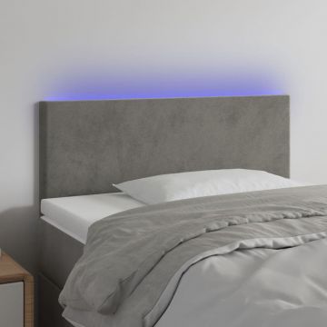 LED горна табла за легло, светлосива, 100x5x78/88 см кадифе
