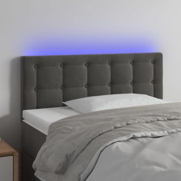LED горна табла за легло, тъмносива, 100x5x78/88 см, кадифе
