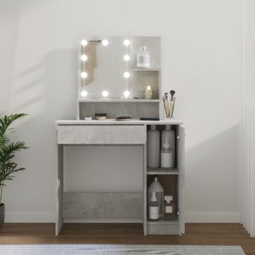 Тоалетка с LED, бетонно сива, 86,5x35x136 см