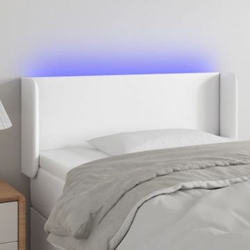 LED горна табла за легло, бяла, 83x16x78/88 см, изкуствена кожа