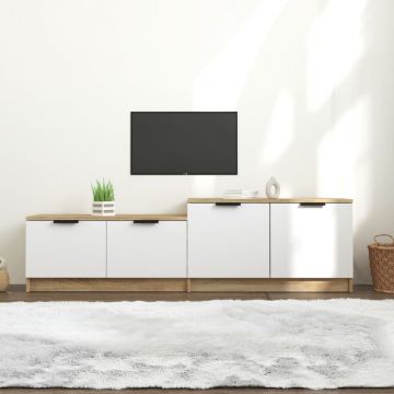 ТВ шкаф, бяло и дъб сонома, 158,5x36x45 см, инженерно дърво