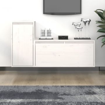 ТВ шкафове Oconnell, 2 бр, бели, бор масив