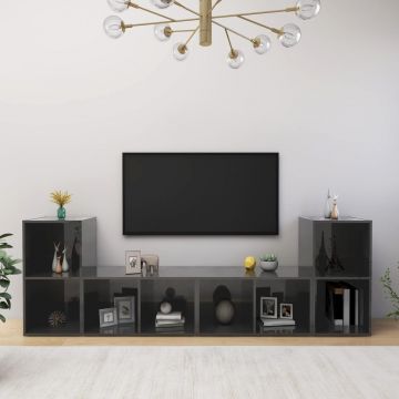 ТВ шкафове, 4 бр, сив гланц, 72x35x36,5 см, инженерно дърво