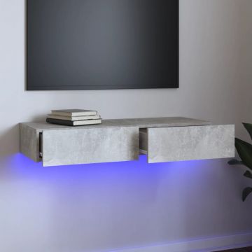 ТВ шкаф с LED осветление, бетонно сив, 90x35x15,5 см
