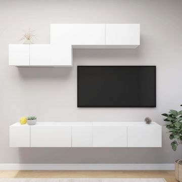 Комплект ТВ шкафове от 6 части Mclellan, бял, инженерно дърво
