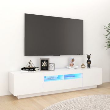 ТВ шкаф с LED осветление Sanchez, бял, 180x35x40 см