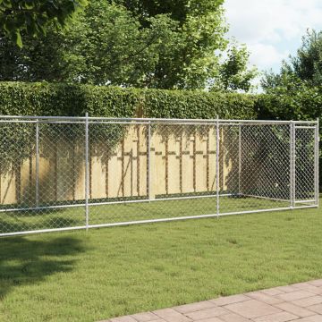 Кучешка клетка с врата сива 8x2x1,5 м поцинкована стомана