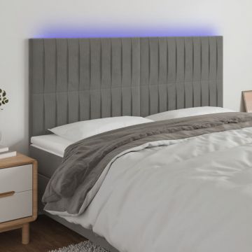 LED горна табла за легло, светлосива, 180x5x118/128 см, кадифе