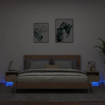 Нощни шкафчета с LED осветление, 2 бр, сонома дъб, 40x39x37 см