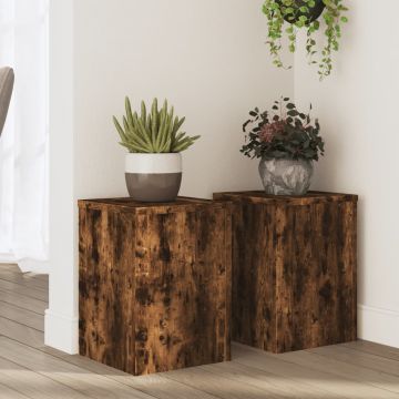 Стойки за растения 2 бр опушен дъб 25x25x35 см инженерно дърво