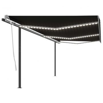 Ръчно прибиращ се сенник с LED Charles, 6x3,5 м, антрацит