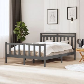 рамка за легло сиво 150x200 см King Size масивно дърво Sion