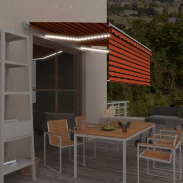 Ръчно прибиращ се сенник с щора и LED 3 Hogg,5x2,5 м оранжево-кафяв
