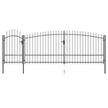 Градинска оградна порта с пики, 5x2,25 м, черна