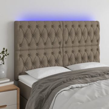 LED горна табла за легло, таупе, 144x7x118/128 см, плат