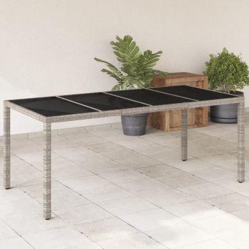 Градинска маса стъклен плот светлосива 190x90x75 см полиратан