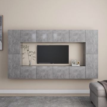 Комплект ТВ шкафове от 8 части Avery, бетонно сиви, инженерно дърво