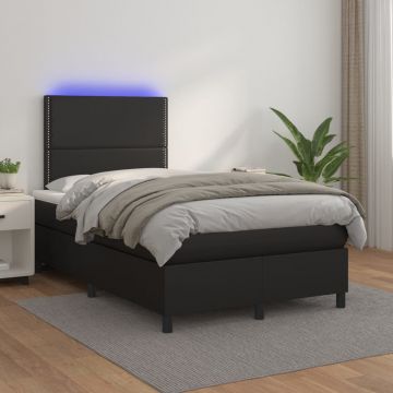 Боксспринг легло с матрак и LED черно 120x200см изкуствена кожа