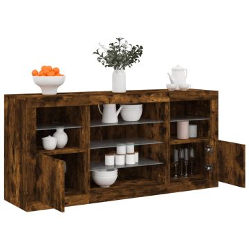 Сайдборд с LED светлини, oпушен дъб, 142,5x37x67 см