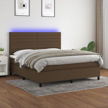 Боксспринг легло с матрак и LED, тъмнокафяво, 180x200 см, плат