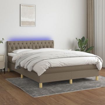 Боксспринг легло с матрак и LED, таупе, 140x200 см, плат