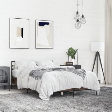 Рамка за легло, кафяв дъб, 135x190 см, инженерно дърво и метал