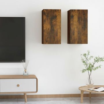 ТB шкафове, 2 бр, опушен дъб, 30,5x30x60 см, инженерно дърво