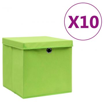 Кутии за съхранение с капаци 10 бр 28x28x28 см зелени