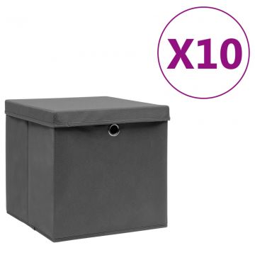 Кутии за съхранение с капаци 10 бр 28x28x28 см черни Barr