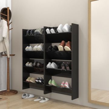 Шкафове за обувки 4 бр черен гланц 60x18x60 см инженерно дърво