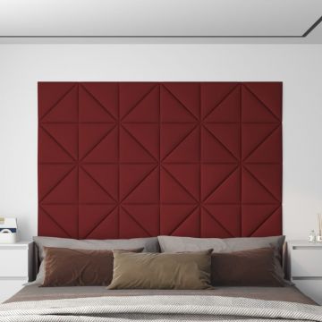 Стенни панели, 12 бр, виненочервени, 30x30 см, плат, 0,54 м²