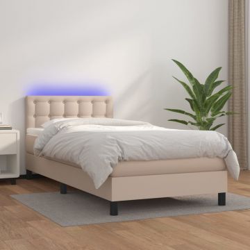 Боксспринг легло с матрак LED капучино 90x200см изкуствена кожа