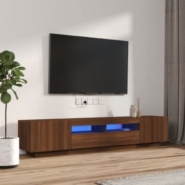 Комплект ТВ шкафове от 2 части с LED кафяв дъб инженерно дърво June