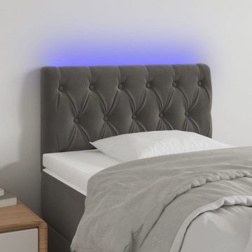 LED Горна табла за легло, тъмносива, 80x7x78/88 см, кадифе