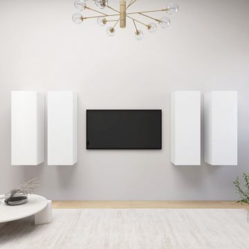 ТВ шкафове, 4 бр, бели, 30,5x30x90 см, инженерно дърво