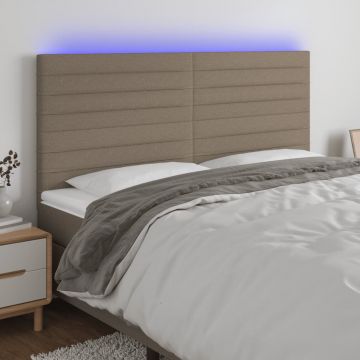 LED горна табла за легло, таупе, 180x5x118/128 см, плат